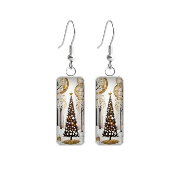 Stainless Steel Christmas Tree Earrings | Elegant Holiday Jewelry Glass Accents - Picture 1 of 14